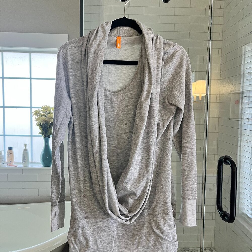 Heather Gray Lucy athleisure top with attached scarf